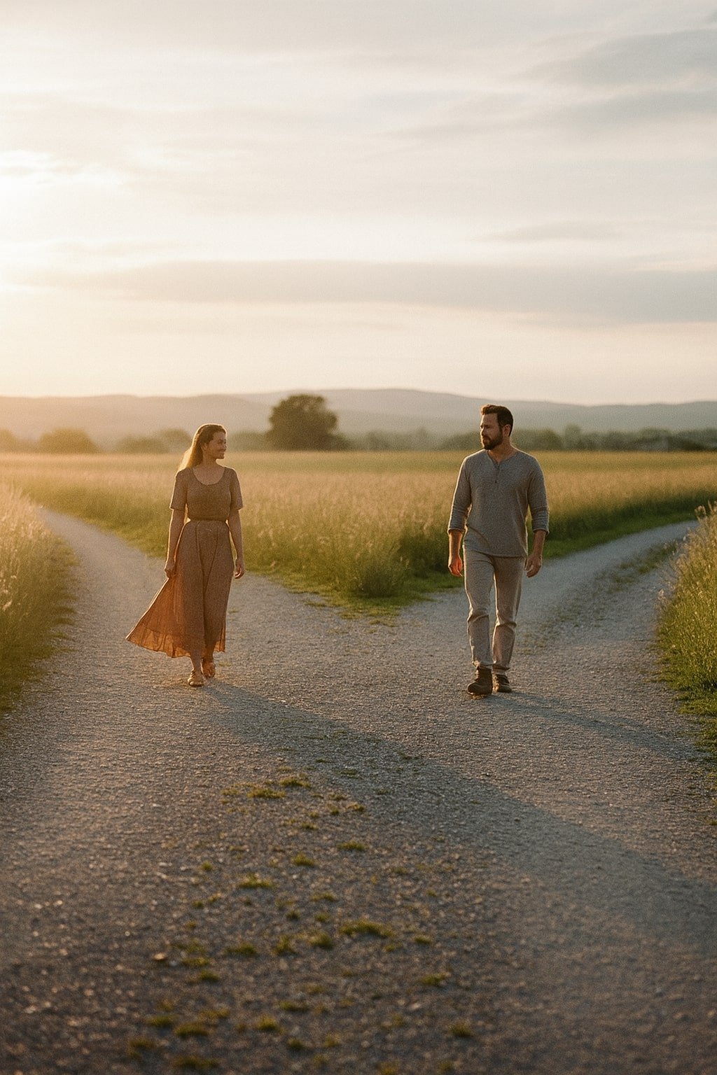 Two people parting ways peacefully, symbolizing emotional closure.