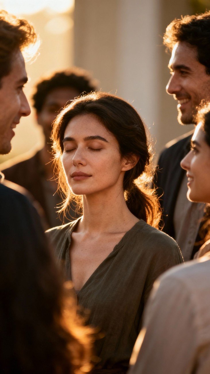 Woman staying calm amid external pressure or criticism.