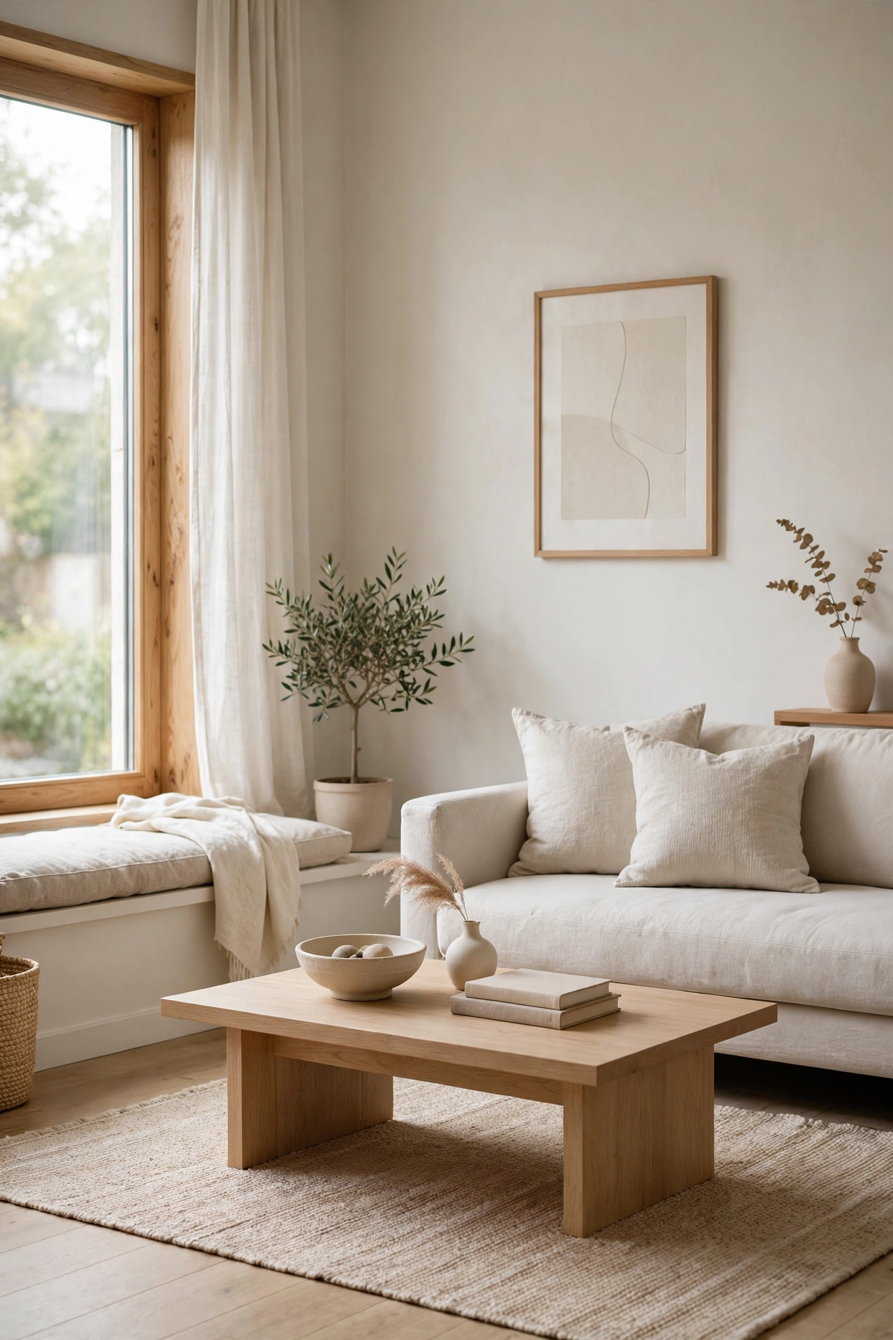 Edited, uncluttered cozy living room