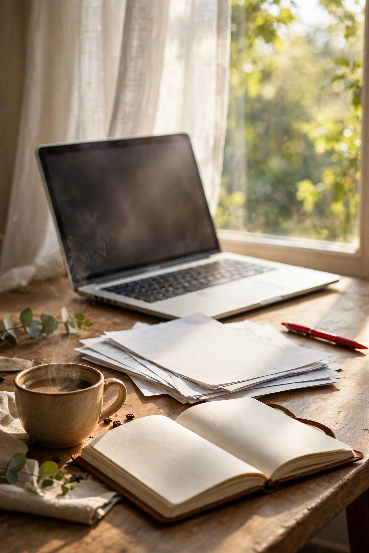 Freelance writer typing on a laptop at a desk